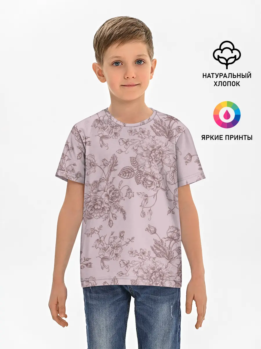 Детская базовая футболка / розы с пионами