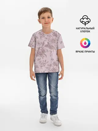 Детская базовая футболка / розы с пионами