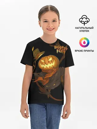 Детская базовая футболка / Приветливая тыква на Хэллоуин