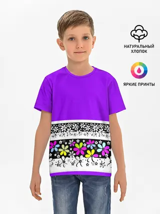 Детская базовая футболка / Яркий фиолетовый цветочный
