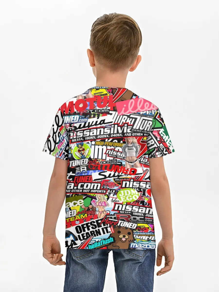 Детская базовая футболка / Cars Stickerbombing