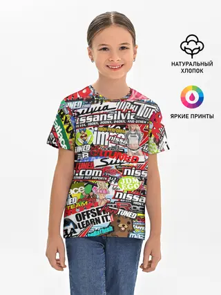 Детская базовая футболка / Cars Stickerbombing