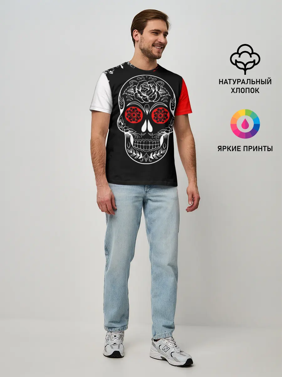 Мужская базовая футболка / Red White Skull - Череп