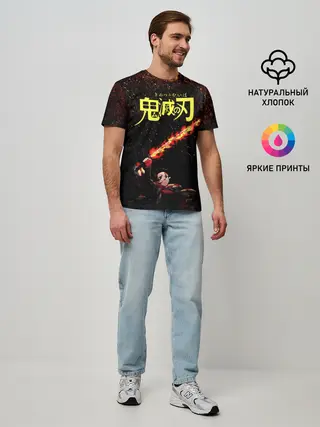 Мужская базовая футболка / Танджиро Камадо в огне