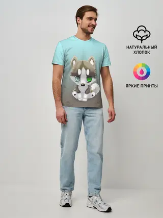 Мужская базовая футболка / Малыш хаски