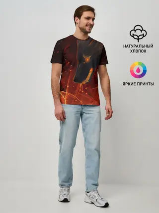 Мужская базовая футболка / ОГНЕНЫЙ ВОЛК, 3d