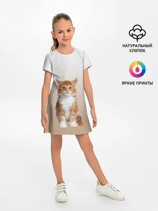 Детское платье / бело-рыжий котенок реализм