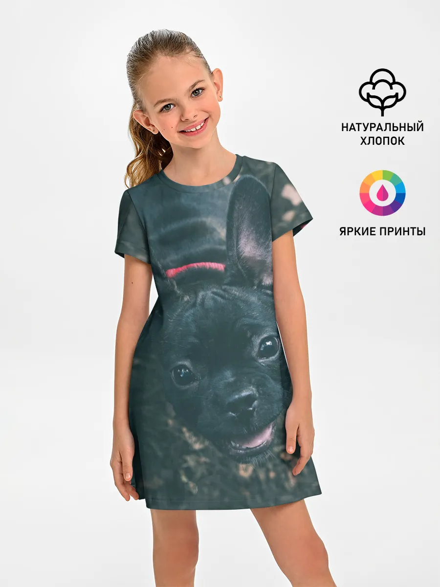 Детское платье / Бульдог морда собакена черного