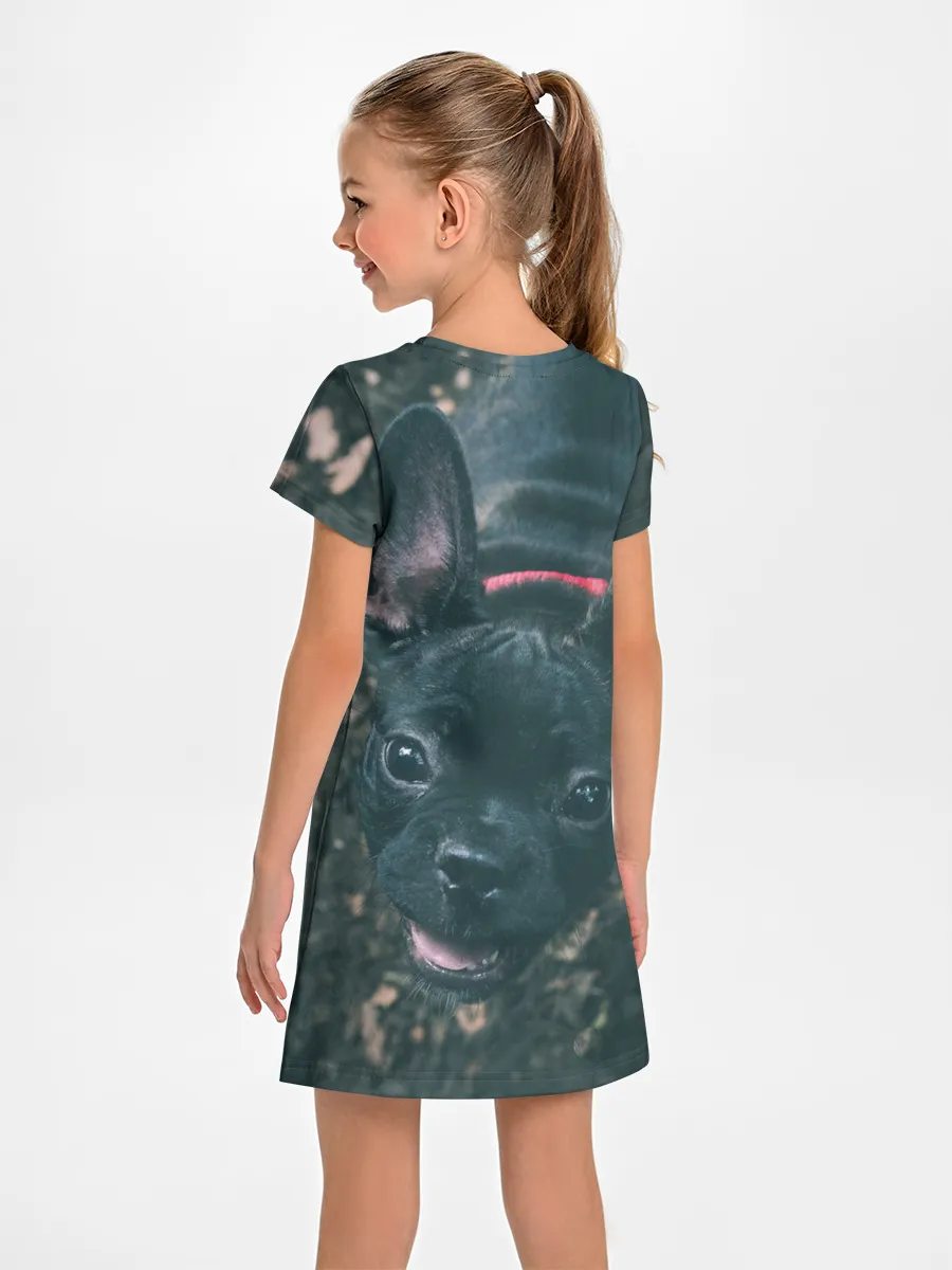 Детское платье / Бульдог морда собакена черного