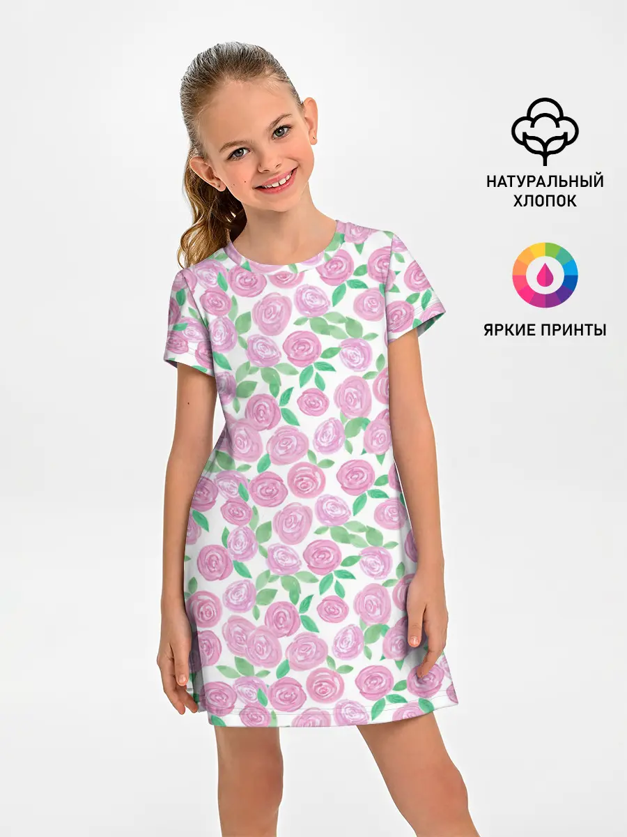 Детское платье / Розовые акварельные розы