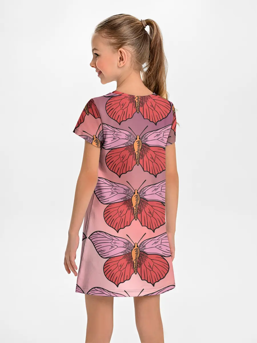 Детское платье / Розовый принт с бабочками