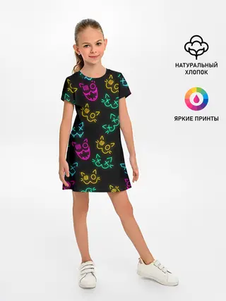 Детское платье / НЕОНОВЫЕ КОТИКИ / NEON FACES CATS