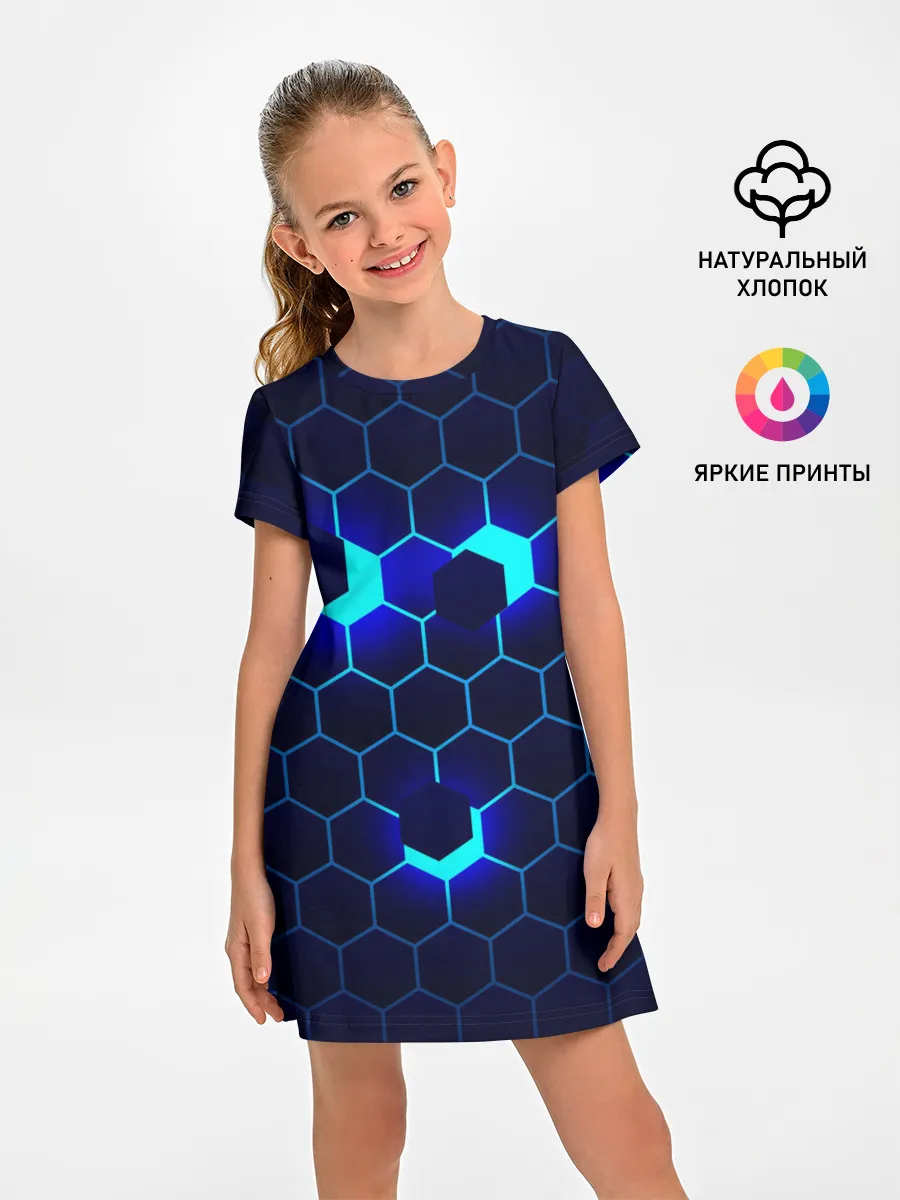 Детское платье / СИНИЕ СОТЫ В НЕОНЕ