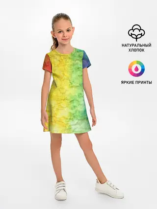 Детское платье / разноцветный акварель градиент