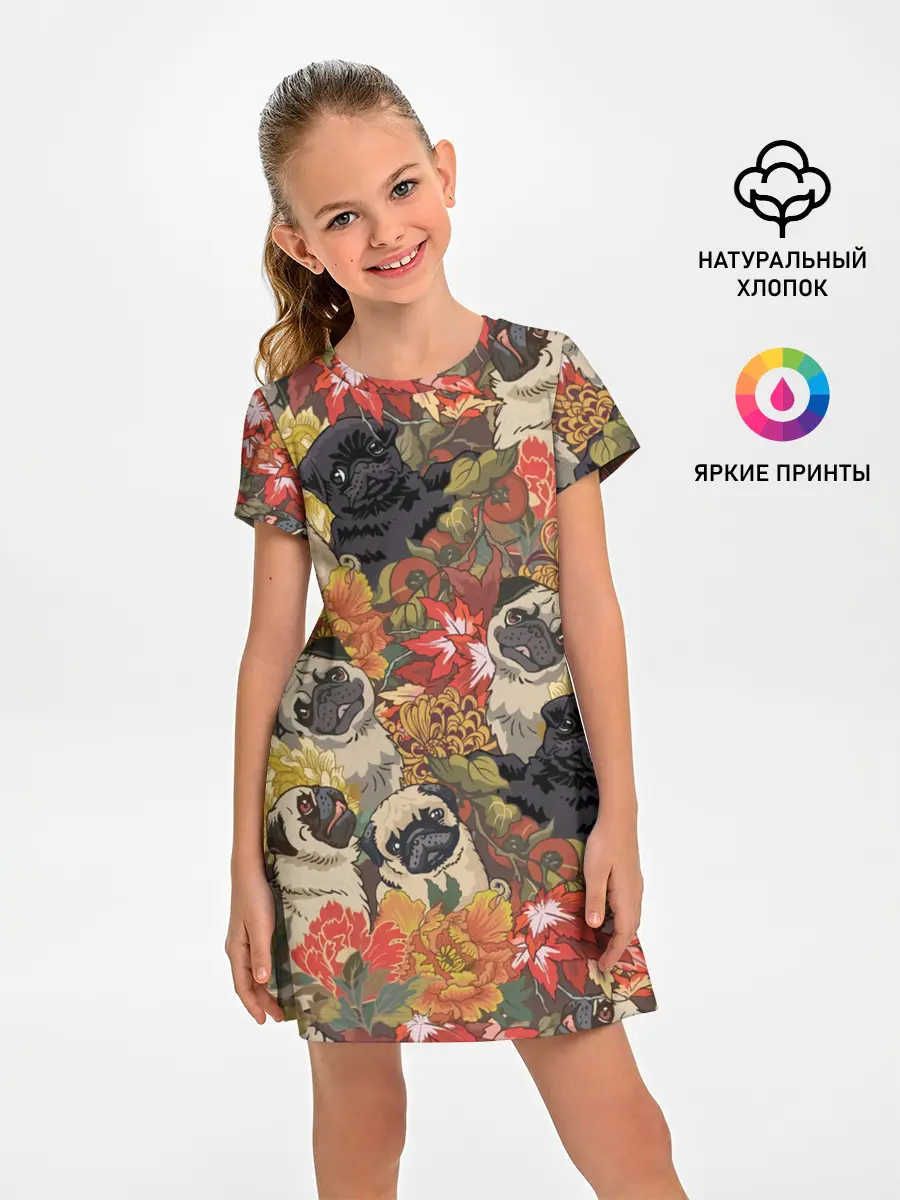 Детское платье / Мопсики | Цветочки