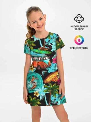 Детское платье / Пальмы, волны, серфинг