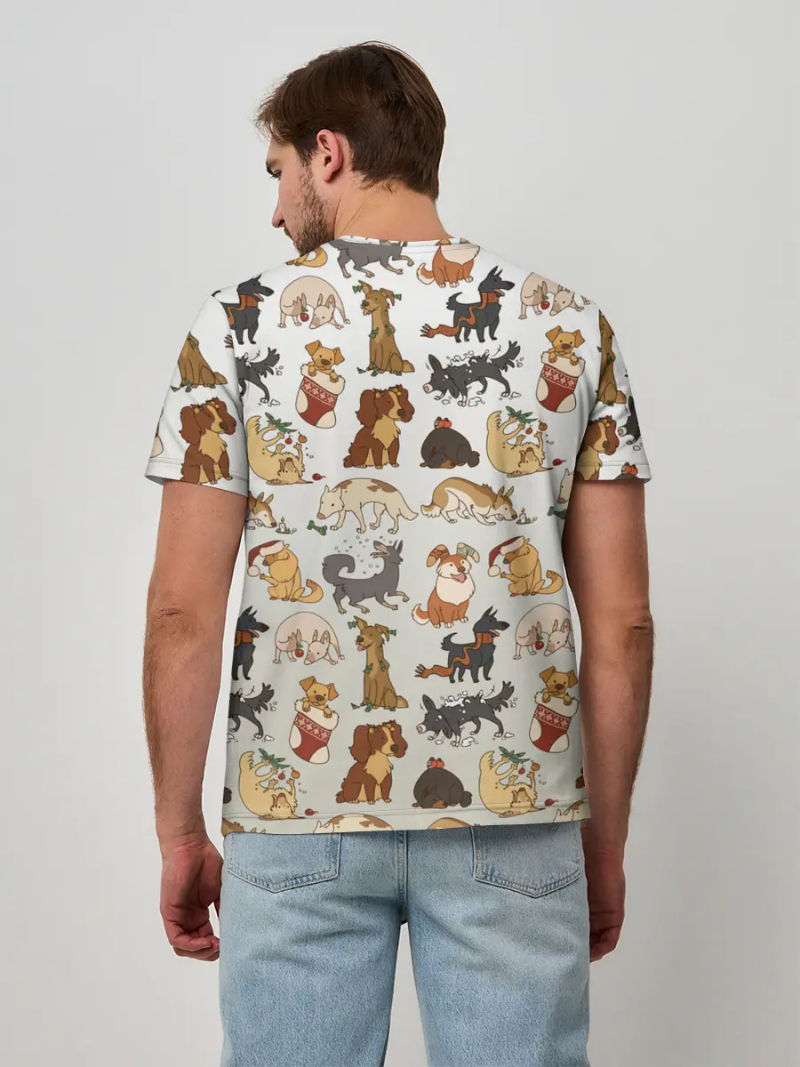 Мужская базовая футболка / узор песики собачки гав