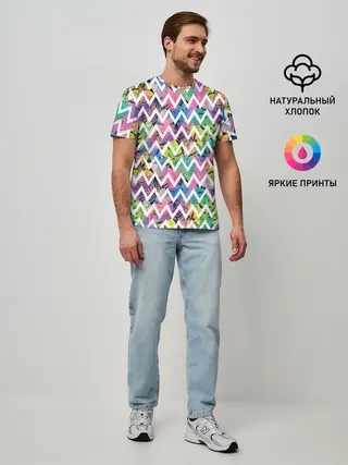 Мужская базовая футболка / Кривая линия и цветы