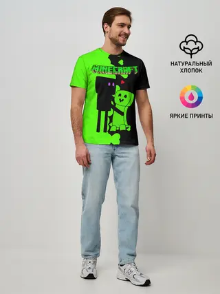 Мужская базовая футболка / Любовь Эндермена и Крипера Майнкрафт