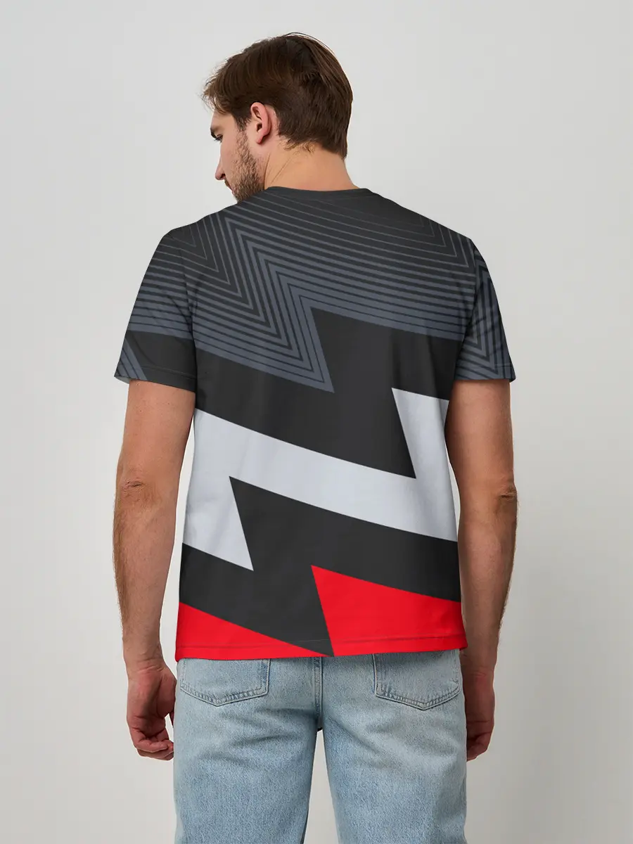 Мужская базовая футболка / Черно-красные зигзаги