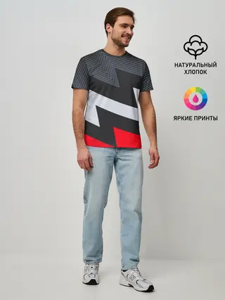 Мужская базовая футболка / Черно-красные зигзаги