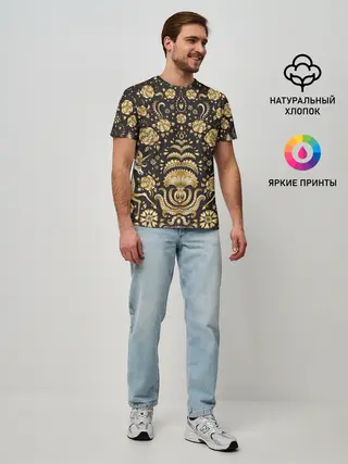 Мужская базовая футболка / Gold & Black