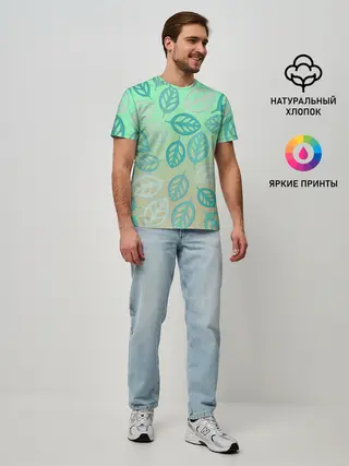 Мужская базовая футболка / узор из листиков