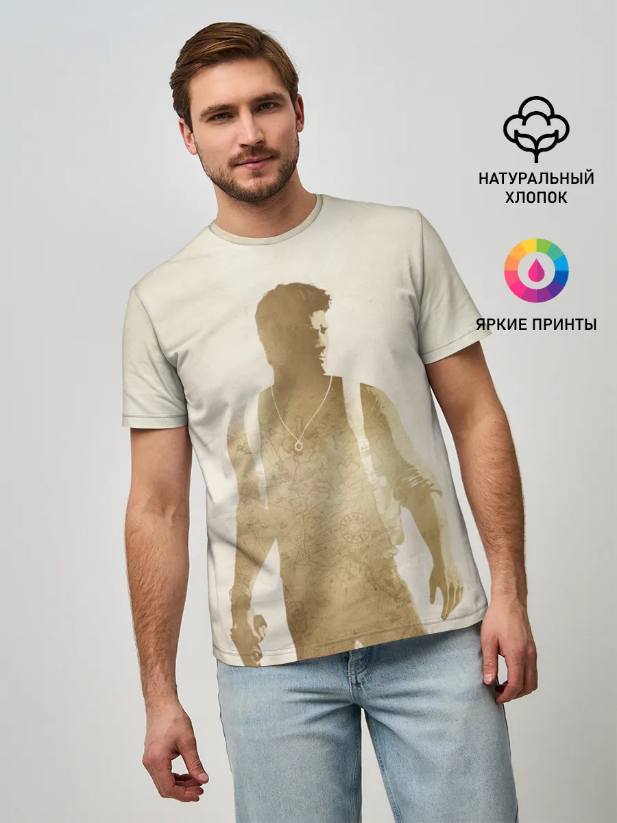 Мужская базовая футболка / Силуэт Нейта Дрейка Uncharted