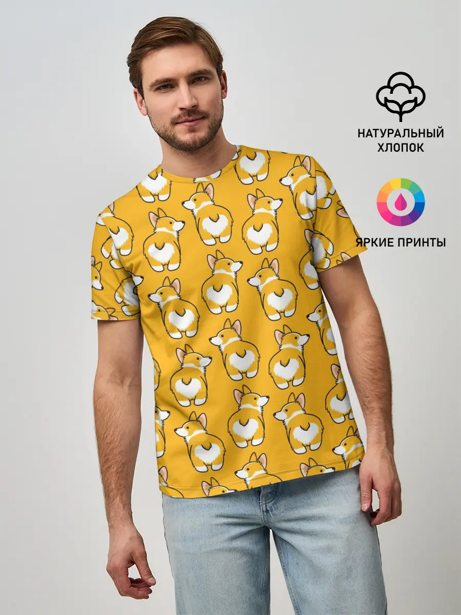 Мужская базовая футболка / Корги Паттерн