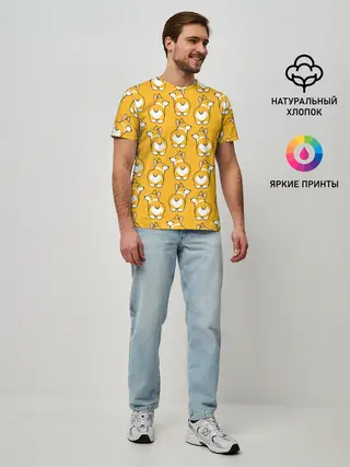 Мужская базовая футболка / Корги Паттерн