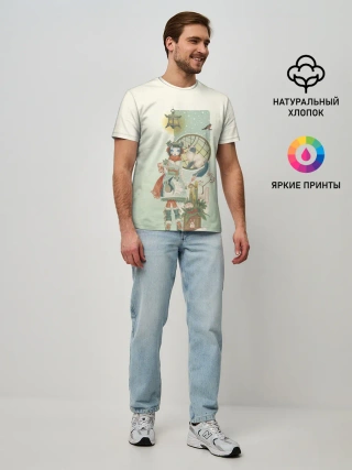 Мужская базовая футболка / девушка кимоно зима Япония кот