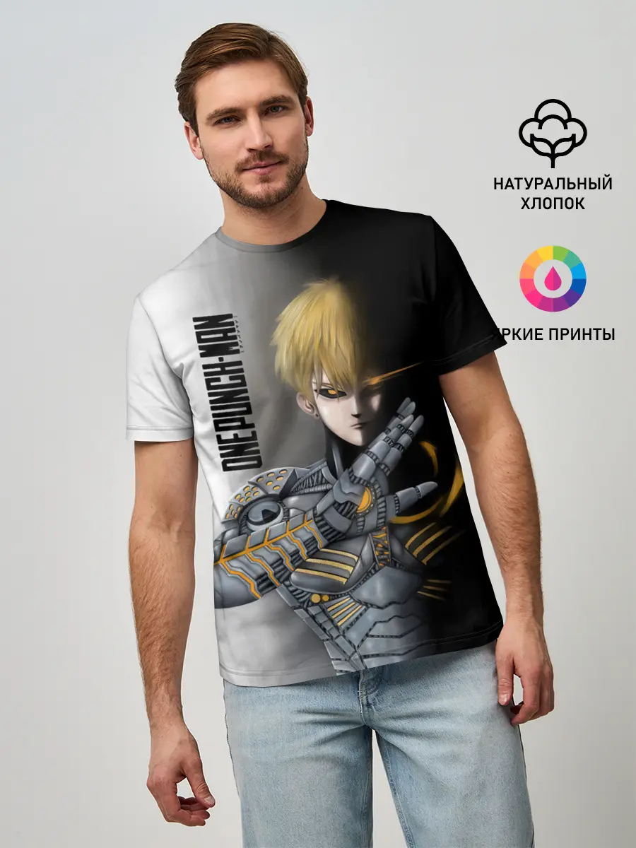 Мужская базовая футболка / Металлическое тело Геноса One Punch-Man
