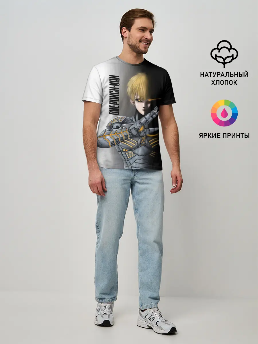 Мужская базовая футболка / Металлическое тело Геноса One Punch-Man