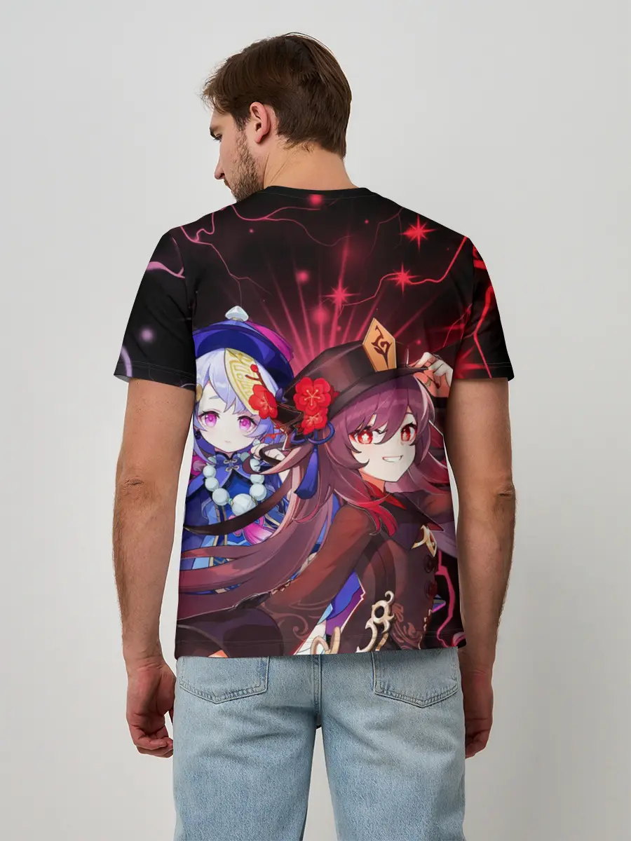 Мужская базовая футболка / Ху Тао и Ци Ци, Genshin Impact