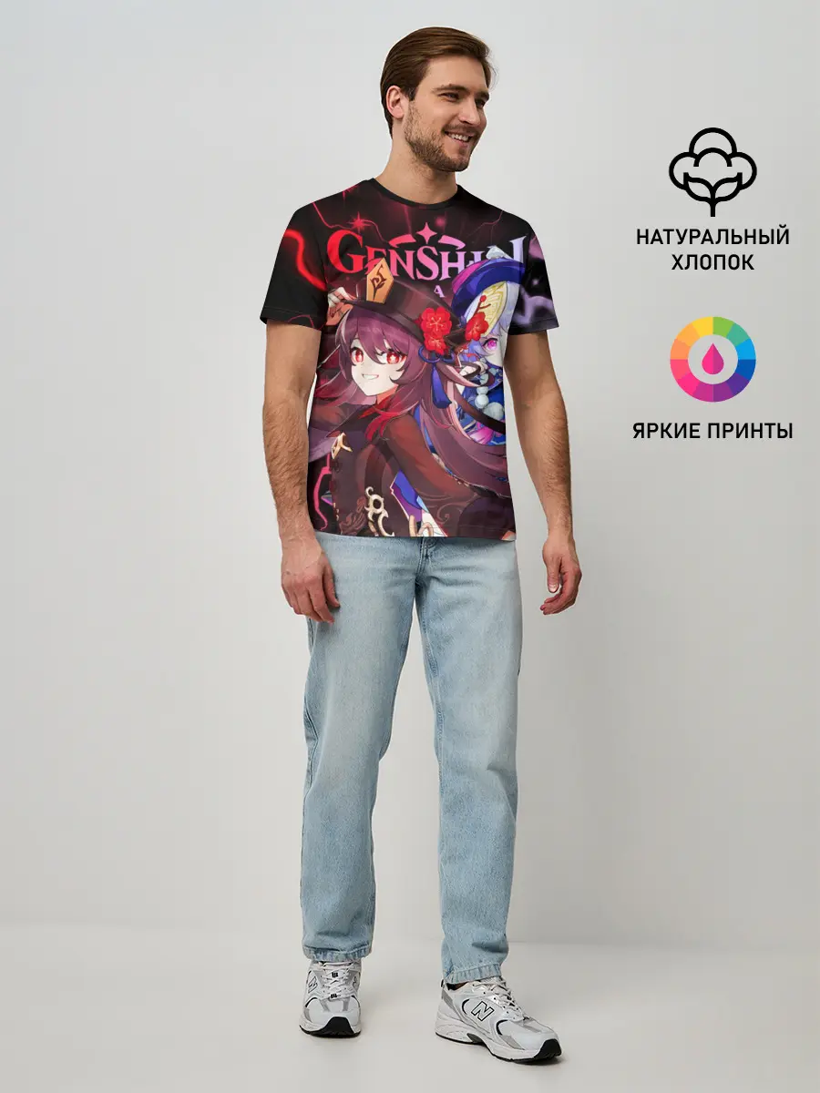 Мужская базовая футболка / Ху Тао и Ци Ци, Genshin Impact