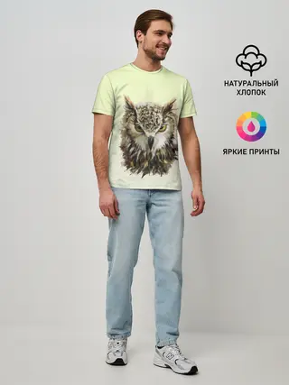 Мужская базовая футболка / арт сова яркая