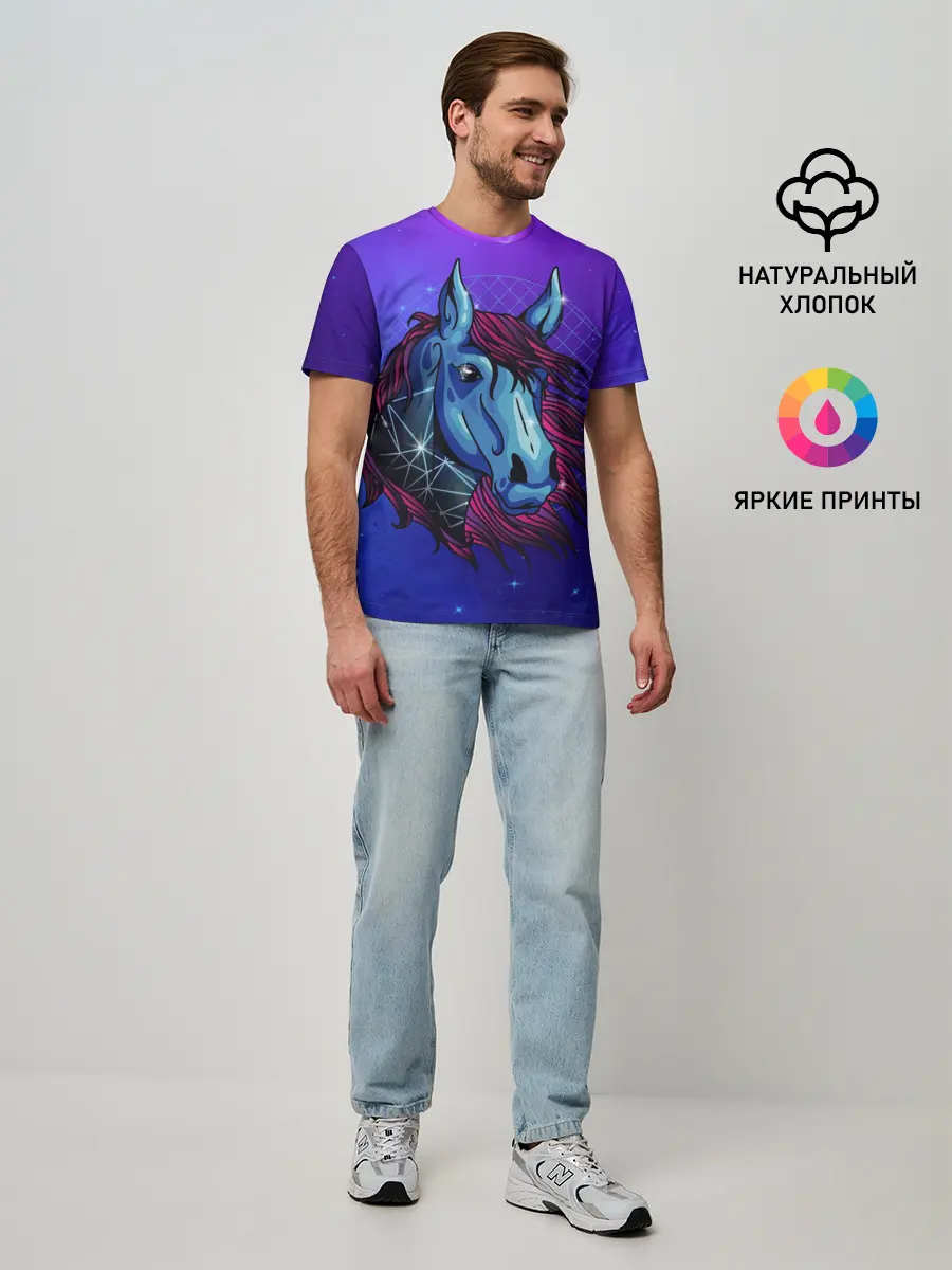 Мужская базовая футболка / Retrowave Neon Horse