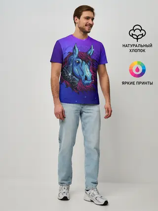 Мужская базовая футболка / Retrowave Neon Horse