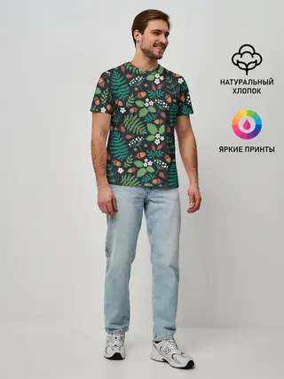 Мужская базовая футболка / Лесные листочки цветочки