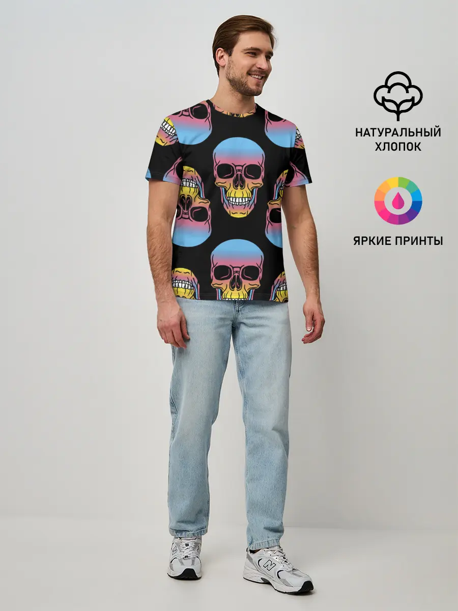Мужская базовая футболка / Neon skull