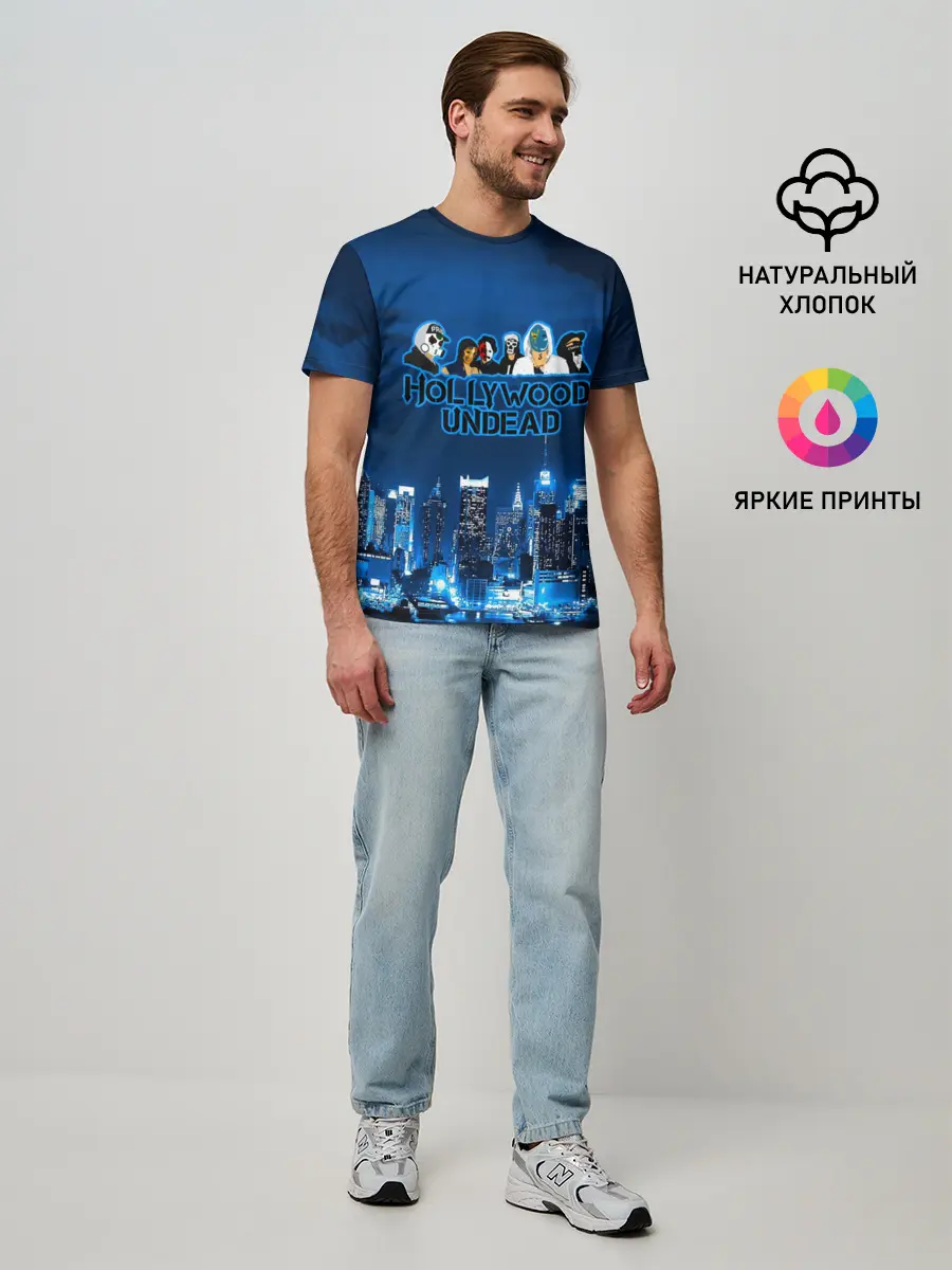 Мужская базовая футболка / Группа Hollywood Undead ночной город