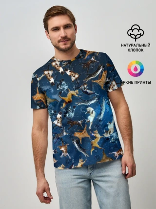 Мужская базовая футболка / Космические коты