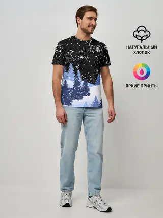 Мужская базовая футболка / Снежная ночь в зимнем лесу