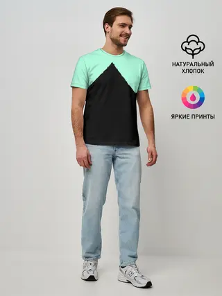 Мужская базовая футболка / неровные зубья черный мятный