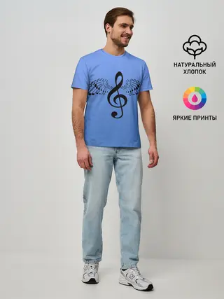 Мужская базовая футболка / Скрипичный ключ и крылья ноты