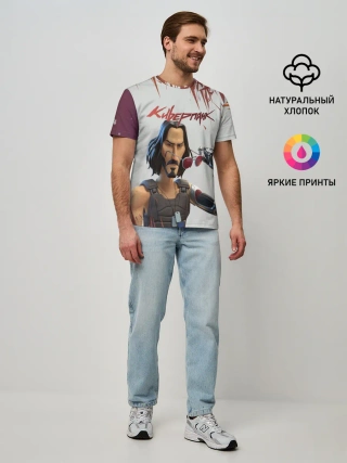 Мужская базовая футболка / КИАНУ РИВЗ | КИБЕРПАНК