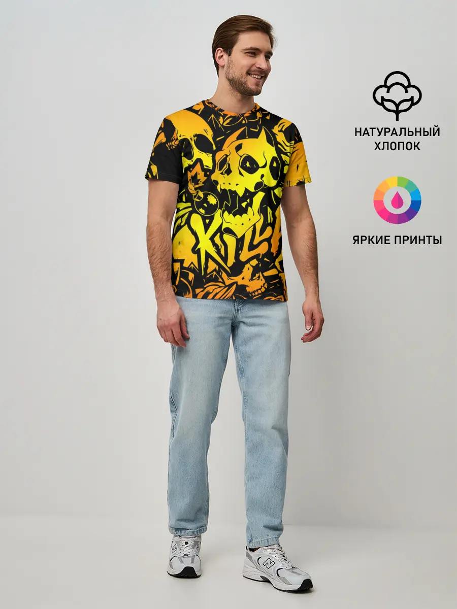 Мужская базовая футболка / KILLA оранжевые черепа