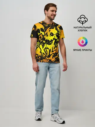Мужская базовая футболка / KILLA оранжевые черепа