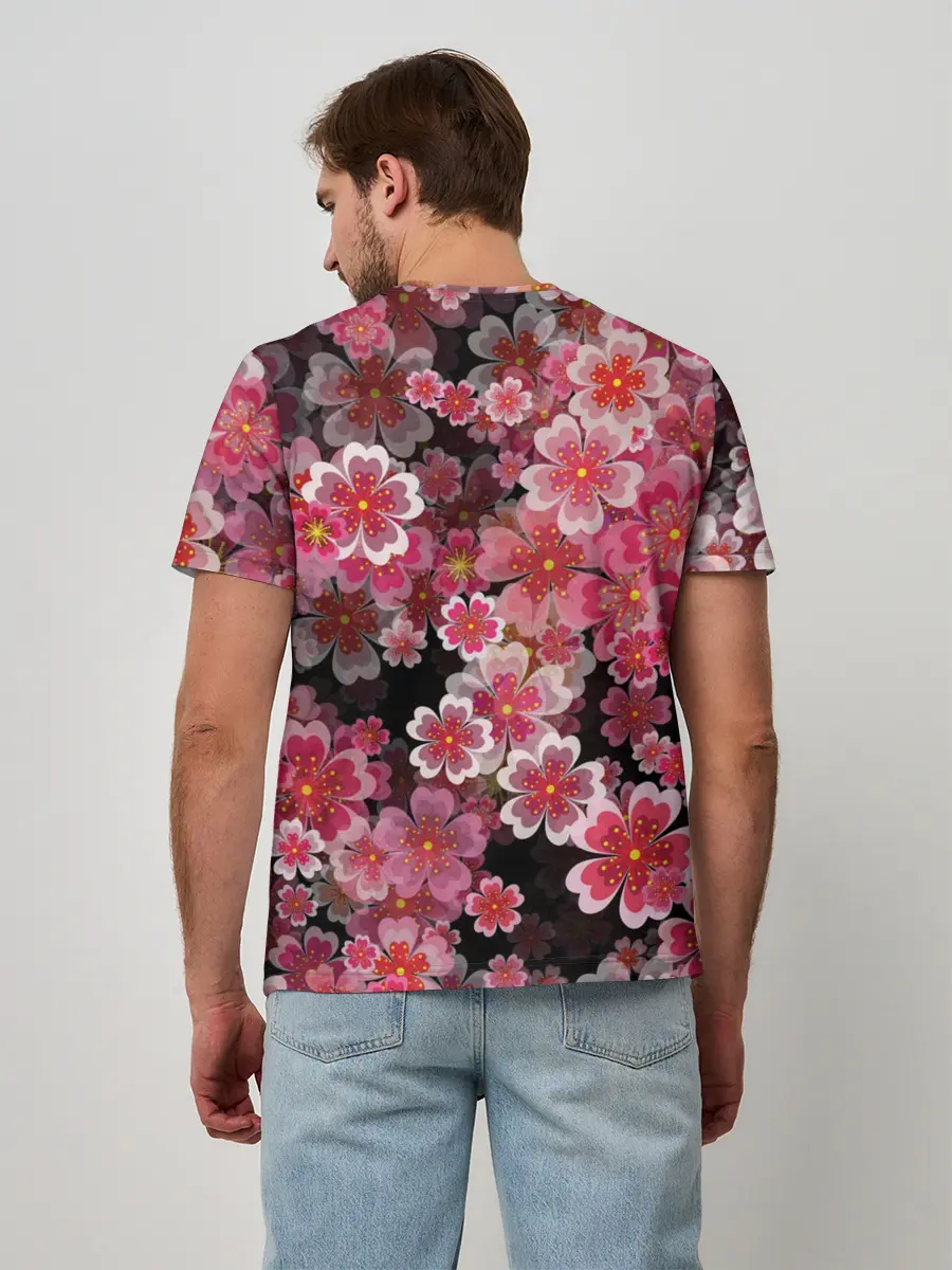 Мужская базовая футболка / Иероглифы и Сакура 3D