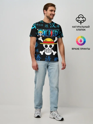 Мужская базовая футболка / ONE PIECE / ВАН ПИС / ИЕРОГЛИФ